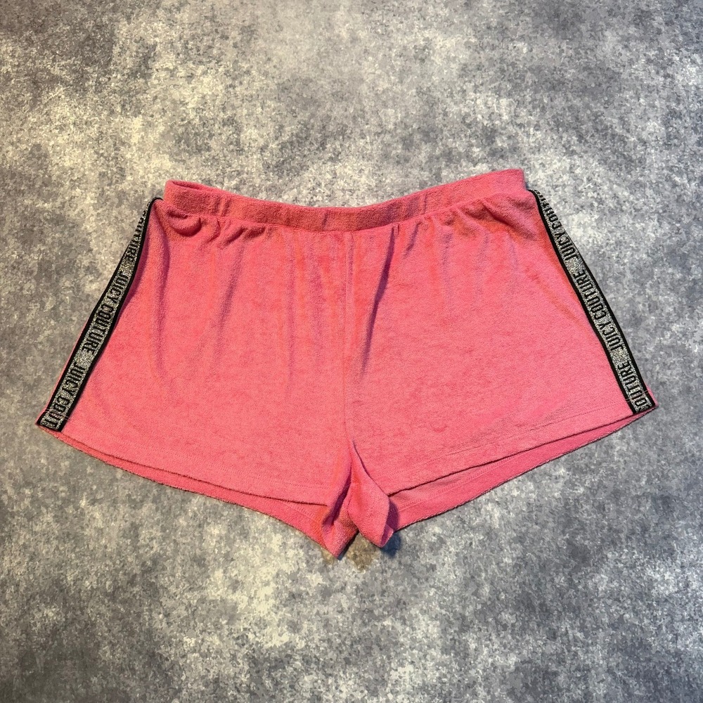 Juicy Couture‎ Pink Terry Cloth Booty Shorts Women XL Logo Tape Sides Loungewear